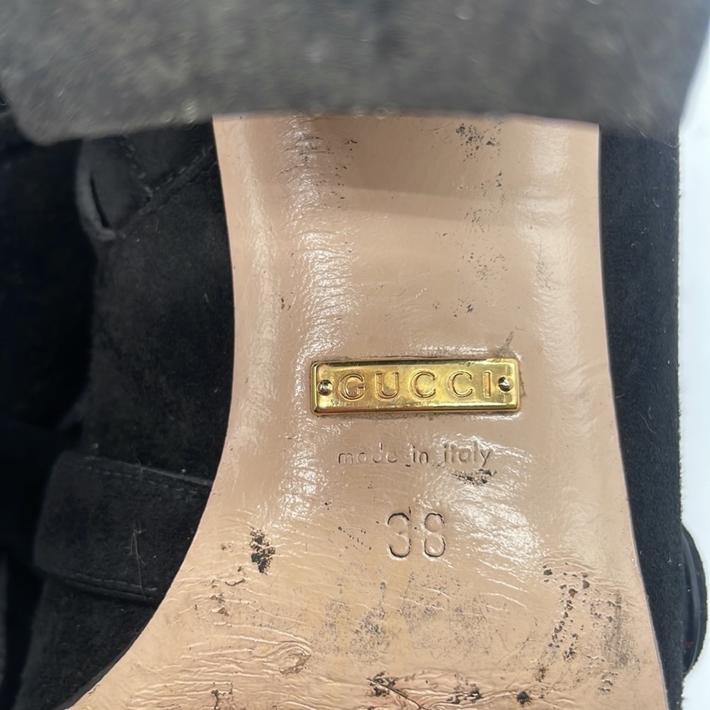 Gucci Black Suede leather Fringe trim GG marmont ankle boots 38 - Picture 9 of 11